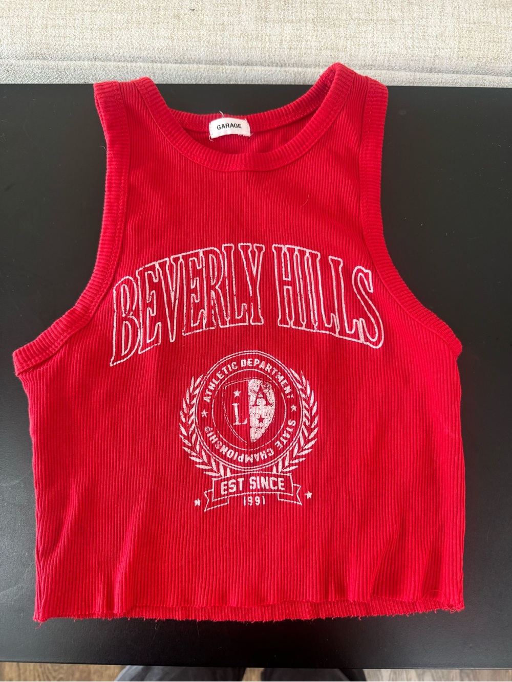 Garage Red Ribbed 'Beverly Hills' Graphic Tank Top